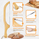 Bread Bow Knife for Homemade Bread - 16" Wooden Bread Knife, Serrated Saw Bread Cutter with Premium Stainless Steel
