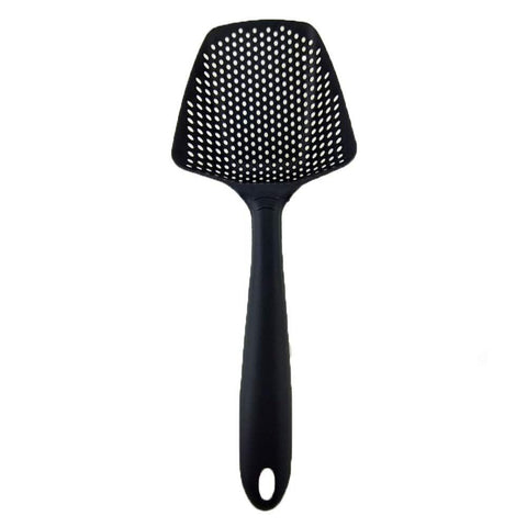 1Pcs Kitchen Strainer Scoop Food Drain Shovel Nylon Slotted Skimmer with Handle for Kitchen Cooking Baking Drain (Black)