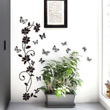 Black Acrylic Mirror Wall Sticker, Flower Vine Decorative Sticker for Home Living Room Bedroom Decor, Wall Sticky Decoration