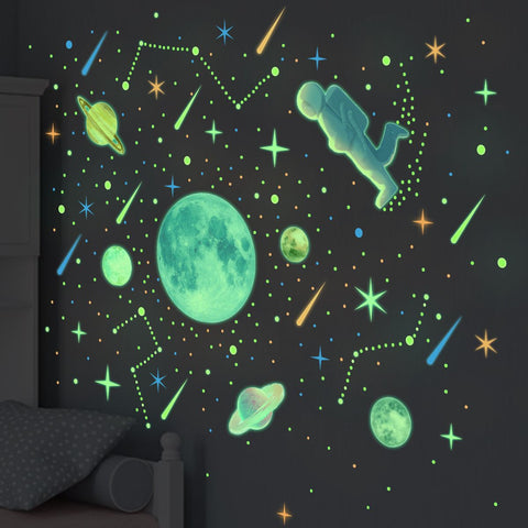 Watercolor Solar System Wall Decals, Glow in The Dark Stars, Kids Planets Sticker for Ceiling, Astronaut Wall Stickers for Bedroom In Australia - Darrahopens