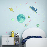 Watercolor Solar System Wall Decals, Glow in The Dark Stars, Kids Planets Sticker for Ceiling, Astronaut Wall Stickers for Bedroom In Australia - Darrahopens
