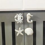 Cabinet Knobs for Cupboard Wardrobe Cabinet Kitchen, Distressed Cast Iron Beach Theme Drawer Pulls Handles, Pack of 4 (White)