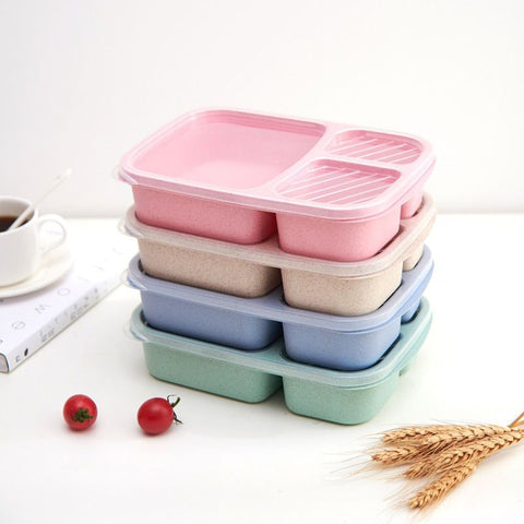 4 Pack Bento Lunch Box Compartment Wheat Straw Meal Prep Food Storage Containers Plastic, Microwave and Dishwasher Safe In Australia - Darrahopens