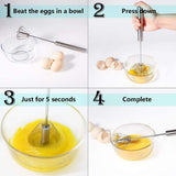 Stainless Egg Whisks, Hand Push Egg Rotary Whisk, Egg Beater Mixer, Semi-Automatic Rotating Whisk Hand Mixer Blender