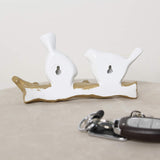 Resin Decorative Birds On Tree Branch Decor Wall Mounted Coat Rack Art Decor Hanger for Coats/Hats/Keys (2 Hooks, White)