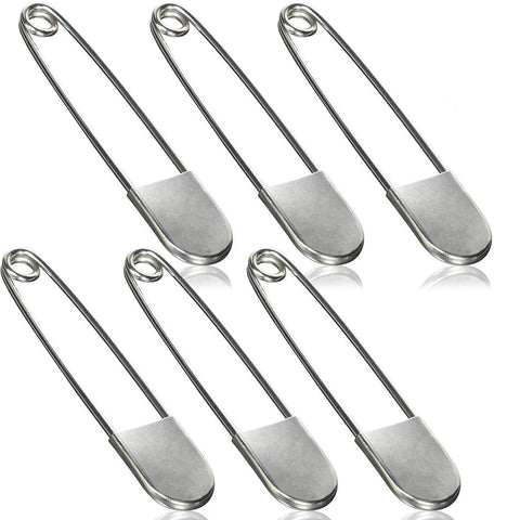 Tool Gadget Large Safety Pins, 5 inch Safety Pins, 6 PCS Stainless Steel Safety Pins Large, Silver Huge Strong XL Safety Pins