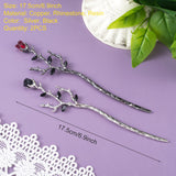 2pcs Rose Hair Sticks for Bun Black Silver Vintage Hair Chopsticks Metal Flower Chinese Hair Pins Wedding Prom Halloween