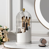 Makeup Brush Holder Organizer with Lid,360 Rotating Clear Dustproof Makeup Brushes Organizer for Vanity Desktop (Transparent)