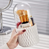 Makeup Brush Holder with Lid ， 360 Rotating Cosmetics Make up Brush Organizer Storage for Vanity，Dustproof & Waterproof