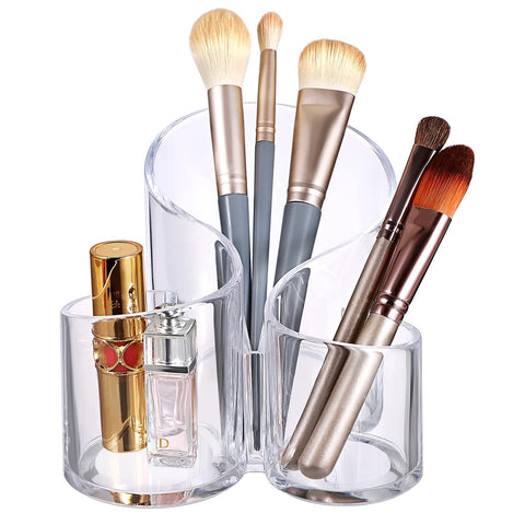 Acrylic Makeup Brush Holder Clear Cosmetics Brush Organizer Remote Control Holder Office Desktop Pen/Pencil , 3 Compartment