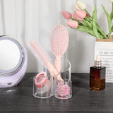 Acrylic Makeup Brush Holder Clear Cosmetics Brush Organizer Remote Control Holder Office Desktop Pen/Pencil , 3 Compartment