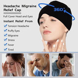 Headache Migraine Relief Cap, Wearable Strechable Migrine Hat for Migraine Ice Head Wrap, Ice Pack (Black)