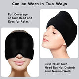 Headache Migraine Relief Cap, Wearable Strechable Migrine Hat for Migraine Ice Head Wrap, Ice Pack (Black)