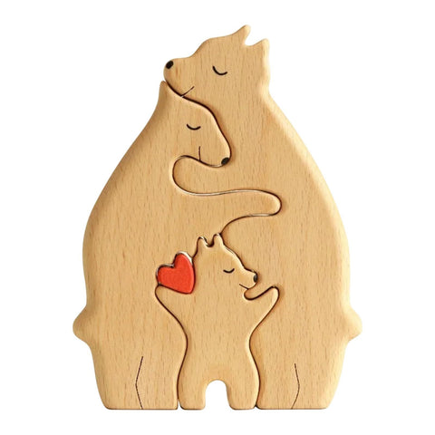 Wooden Bears Family Art Puzzle, Wooden Family Blocks Hand Carved Couple Animal Figurine, Wooden Sculpture In Australia - Darrahopens