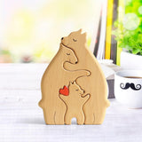 Wooden Bears Family Art Puzzle, Wooden Family Blocks Hand Carved Couple Animal Figurine, Wooden Sculpture