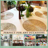 6PCS Round Placemats Pressed Vinyl Slip Resistant Table Mats Golden Fireworks Placmats Wipeable Hollowout （15 x15,Gold）