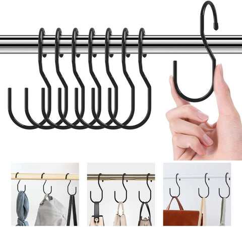 Purse Hanger for Closet, Unique Twist Design Bag Hanger Purse Hooks, 5 inch Large Size Closet Rod Hooks (12 Pack Black)