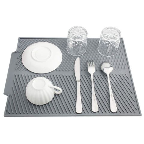 Silicone Dish Drying Mat for Multiple Usage, Easy Clean, Eco-Friendly Heat-resistant Silicone Mat 17" X 13" (Gray)