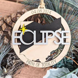 Solar Eclipse 2024 Ornament, Wooden 2024 Eclipse Keepsake,Eclipse Souvenir - 12 Different States Texas, New York