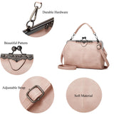 Women Retro Hollow Oil Wax PU Leather Handbag Kiss Lock Crossbody Purse Vintage Messenger Bag Tote Women Lock Vintage Handbags