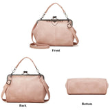 Women Retro Hollow Oil Wax PU Leather Handbag Kiss Lock Crossbody Purse Vintage Messenger Bag Tote Women Lock Vintage Handbags