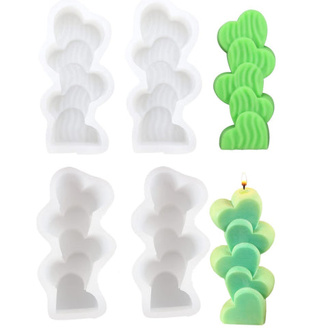 4 Pcs Stacking Hearts Shape Candle Mould, 3D Scattered Love Silicone Mold,Silicone Mold for Making Candles，(White）