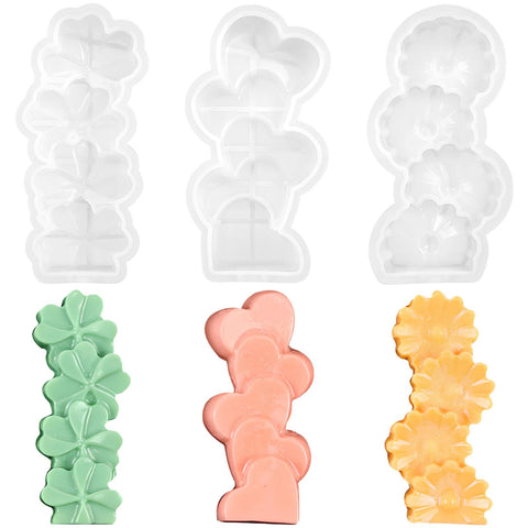 Candle Mold Silicone Wax Molds: 3 Pack Flower Candle Molds for Candle Making - 3D DIY Wax Mould for Wax Soap