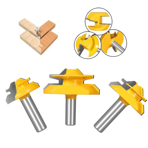 45 Degree Lock Miter Router Bit 3-Piece Set, for 31/64", 3/4"，1"，1/2 Inch Shank.Woodworking Tools Joint Router Bits 3PCS )