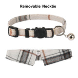 Cat Collar Breakaway with Cute Bowtie Bell - 2 Pack Kitten Collar with Removable Shirt Collar Pet Plaid Collars (Beige&Blue)