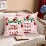 Pack of 2 Embroidered Decorative Throw Pillow Cover 18x18 Inch Farmhouse Floral Pillowcase for Living Room Bed (Pink Floral Vase) In Australia - Darrahopens