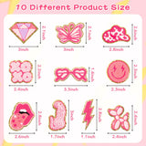 10Pcs Pink Iron on Patches for Girls Y2K Chenille Embroidered Repair Patch Hanging Lip Lightning Bolt Leopard Face DIY Accessories In Australia - Darrahopens