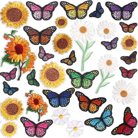 35 Pieces Embroidered Iron on Patch for Clothing,Sunflowers Butterfly Iron On Patches Set,Large Size Cute Decoration Embroidered In Australia - Darrahopens
