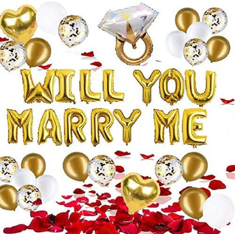 Gold "WILL YOU MARRY ME?" Balloon Pack -Balloon Banner and proposal Decorations-proposal idea-Diamond ring -(gold proposal pack)