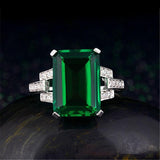 Silver Plated Women's Green Simulated Emerald Cut Rings Wedding Anniversary Ring  simple but not vulgar (US Code 8)