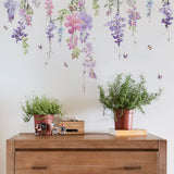 Flower Wall Decals Purple Hanging Vines Floral Wall Stickers for Girls Bedroom Nursery Living Room Wall Decor
