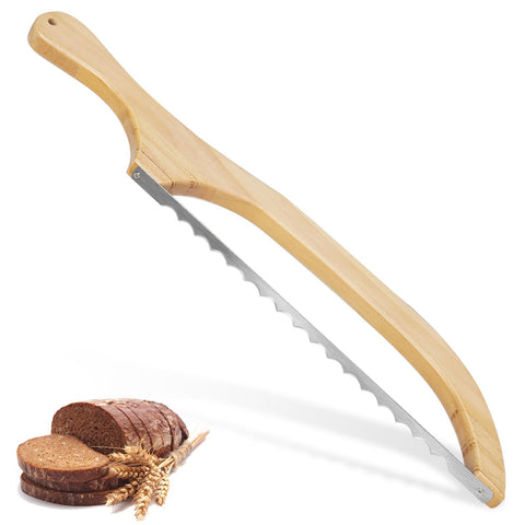 Bread Bow Knife for Homemade Bread - 16" Wooden Bread Knife, Serrated Saw Bread Cutter with Premium Stainless Steel
