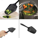 1Pcs Kitchen Strainer Scoop Food Drain Shovel Nylon Slotted Skimmer with Handle for Kitchen Cooking Baking Drain (Black)