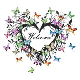 Butterfly Canvas Print Wall Art for Bedroom: Heart Shaped Branches Surrounded by Colorful Butterflies Love Themed Picture