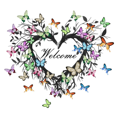 Butterfly Canvas Print Wall Art for Bedroom: Heart Shaped Branches Surrounded by Colorful Butterflies Love Themed Picture