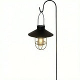 Black Hanging Solar Lights Lantern Lamp with Shepherd Hook,Waterproof Bulb Lights for Garden Outdoor Pathway