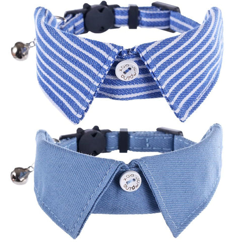 2pcs Cat Collar Breakaway with Cute Bow Tie and Bell for Kitty Adjustable Safety Designed with solid basic color and stripe style