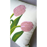 Farmhouse Tulip Cotton Tufted Throw Pillow Cover Spring Floral Embroidery Pillowcase Soft Square Cushion Case (Pink,18"x18")
