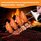 Skewers for Grilling,3 Prong Metal Grill Skewers with Push Bar Slider,14'' Premium Stainless Steel Skewers(2PCS) In Australia - Darrahopens