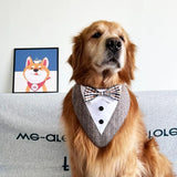 Dog Wedding Bandana Collar with Bow Tie, Adjustable Dog Tux Formal Dog Costumes for Medium Large Dogs Brown
