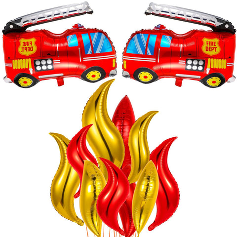 10 Pieces Fire Truck Balloon Party Decorations, Include 8 Fire Balloons and 2 Jumbo Fire Truck Balloon Fire Truck Birthday