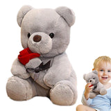 9.8'' Teddy Bear with Rose, Soft Plush Bear Doll Stuffed Animals Toys Valentines Day Decor Gifts for Her/Girlfriend (Gray) In Australia - Darrahopens