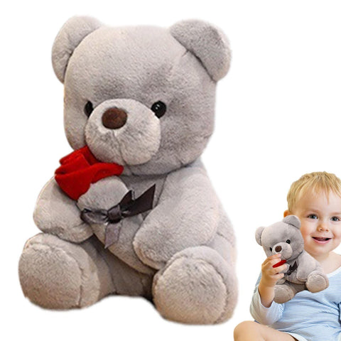 9.8'' Teddy Bear with Rose, Soft Plush Bear Doll Stuffed Animals Toys Valentines Day Decor Gifts for Her/Girlfriend (Gray) In Australia - Darrahopens