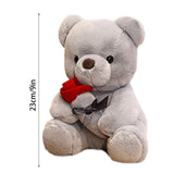 9.8'' Teddy Bear with Rose, Soft Plush Bear Doll Stuffed Animals Toys Valentines Day Decor Gifts for Her/Girlfriend (Gray) In Australia - Darrahopens