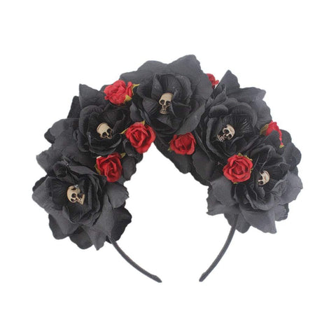 Floral Fall Women Day of the Dead Flower Crown Festival Headband Rose Mexican Floral Headpiece HC-23 (Black Rose) In Australia - Darrahopens