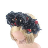 Floral Fall Women Day of the Dead Flower Crown Festival Headband Rose Mexican Floral Headpiece HC-23 (Black Rose)